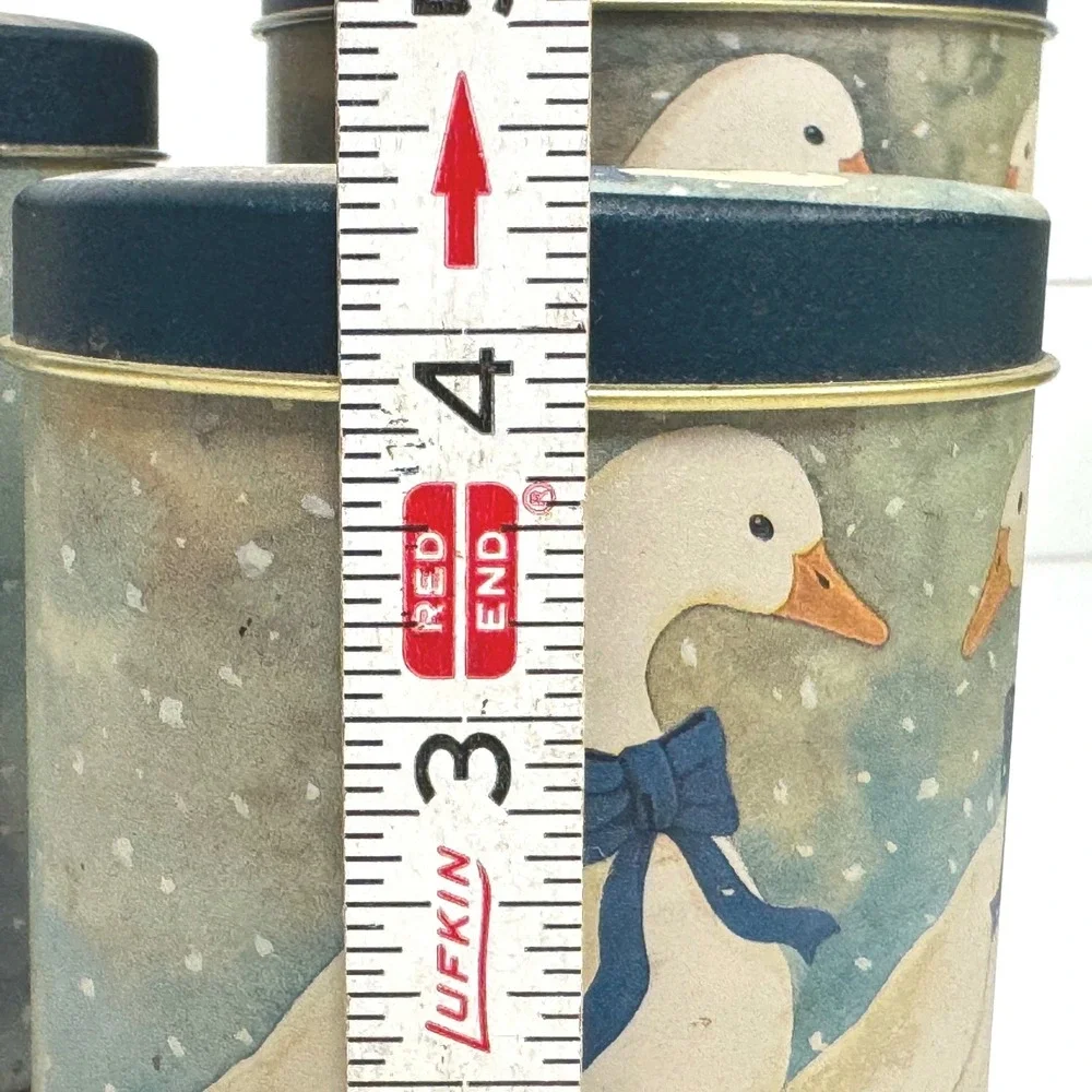 Vintage Country Goose Tin Canister Set 3 Nesting Blue Bows Cottagecore Decor